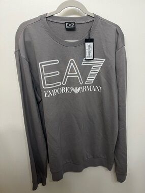 Emporio Armani EA7 Men's Gray Crewneck Pullover with White Logo